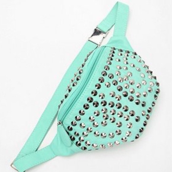 Urban Outfitters Handbags - Urban outfitters blue fanny pack w silver studs!